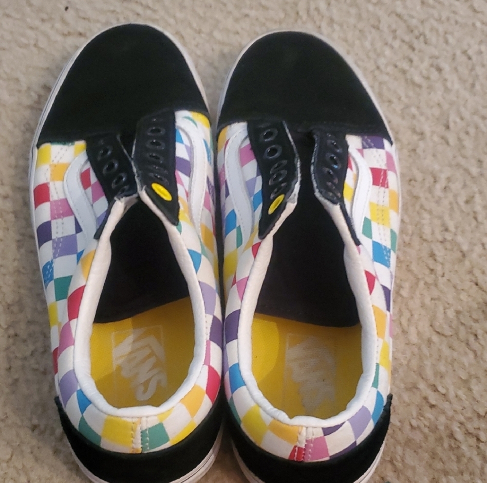 Vintage Vans Multicolored Checkered Sneakers with Vibrant Design In Great Condit